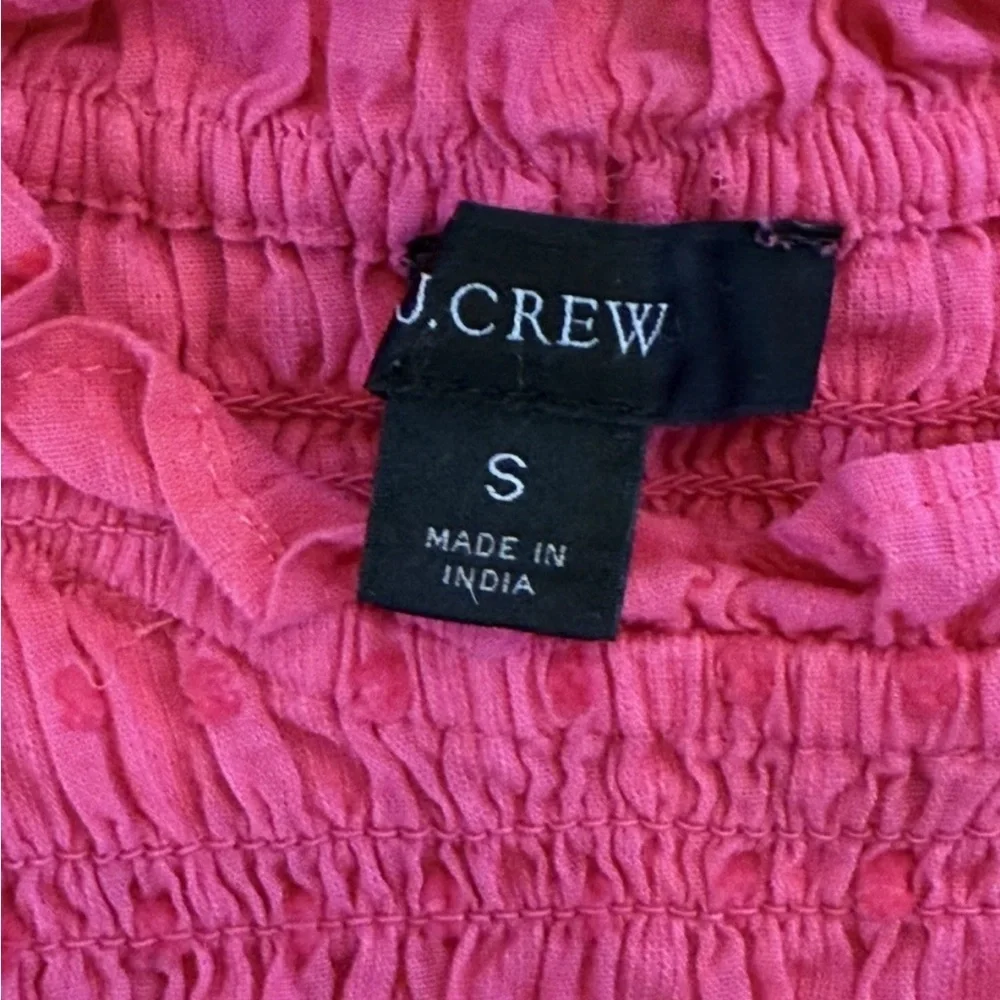 J.Crew Pink Smocked Swiss Dot Puff Sleeve Blouse Ruffle Neck S
